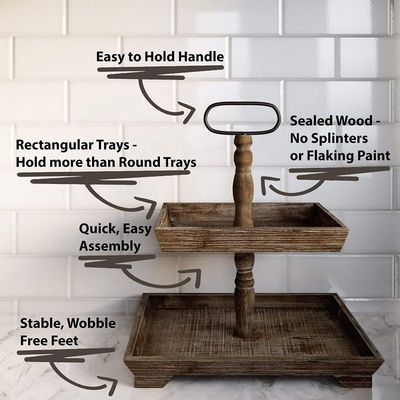 Customization Farmhouse Wooden 2 Tier Tray Stand for Serving Food Fruits Cupcakes Square Tier at Restaurant Home Cake