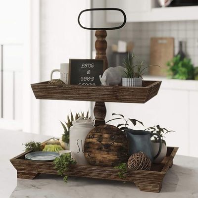 Customization Farmhouse Wooden 2 Tier Tray Stand for Serving Food Fruits Cupcakes Square Tier at Restaurant Home Cake