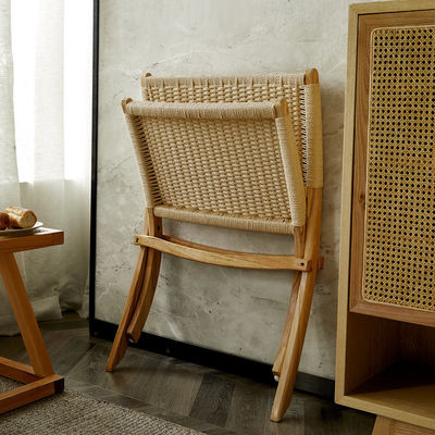 Leisure Style Wooden Patio Outdoor and Living Room Folding Chairs with Natural Rattan Woven Craftsmanship