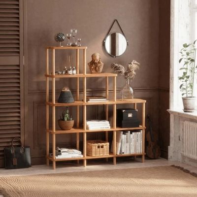 Living Room Solid Wood Bookshelf Beech Wood Minimalist Wooden Bookcase with Shelves Foldable