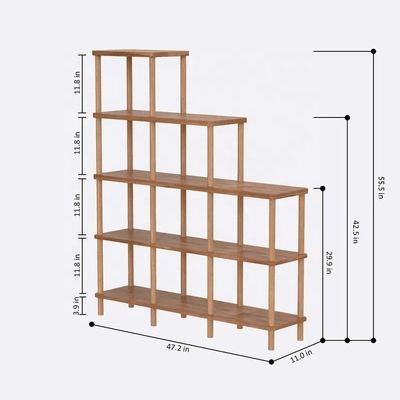 Living Room Solid Wood Bookshelf Beech Wood Minimalist Wooden Bookcase with Shelves Foldable