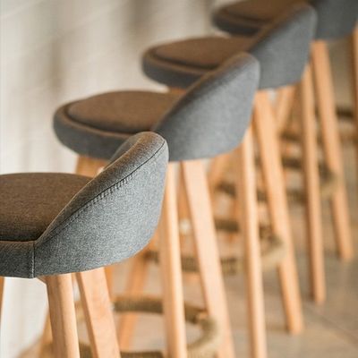 Commercial Furniture Modern High Bamboo Bar Stool with Soft Gray Cotton Cushion