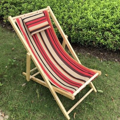 General Outdoor Furniture Modern Design Adjustable Height Foldable Wooden Beach Chair with Pillow in Multi-color
