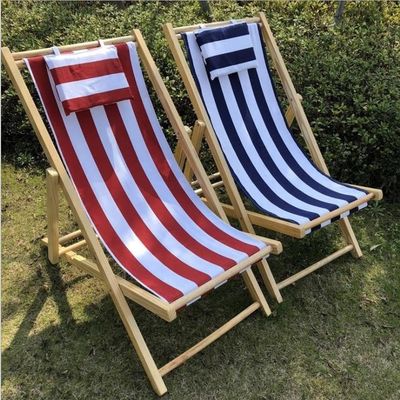 General Outdoor Furniture Modern Design Adjustable Height Foldable Wooden Beach Chair with Pillow in Multi-color
