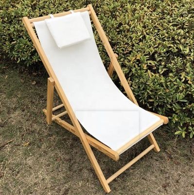 General Outdoor Furniture Modern Design Adjustable Height Foldable Wooden Beach Chair with Pillow in Multi-color