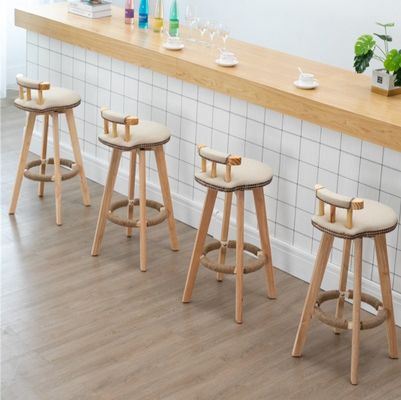 Solid Wood Frame Modern Nordic Bar Chair Stools with High Density Sponge and Fabric/Leather Seat