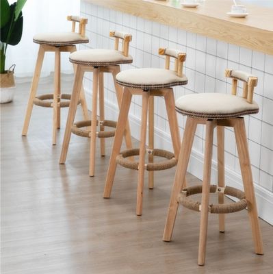 Solid Wood Frame Modern Nordic Bar Chair Stools with High Density Sponge and Fabric/Leather Seat