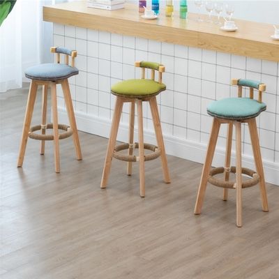 Solid Wood Frame Modern Nordic Bar Chair Stools with High Density Sponge and Fabric/Leather Seat