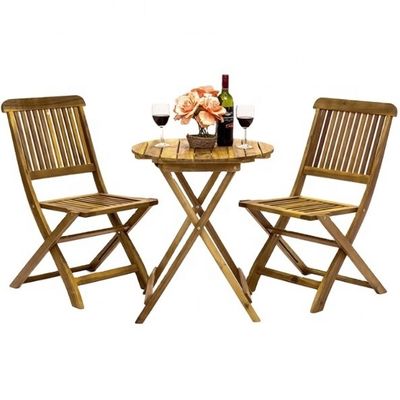 3-Piece Folding Acacia Wood Bistro Set Perfect for Outdoor Dining and Entertaining