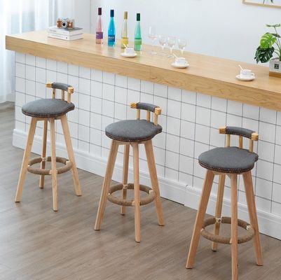 Solid Wood Frame Modern Nordic Bar Chair Stools with High Density Sponge and Fabric/Leather Seat