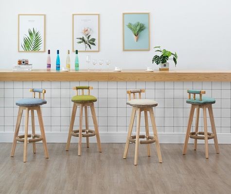 Solid Wood Frame Modern Nordic Bar Chair Stools with High Density Sponge and Fabric/Leather Seat