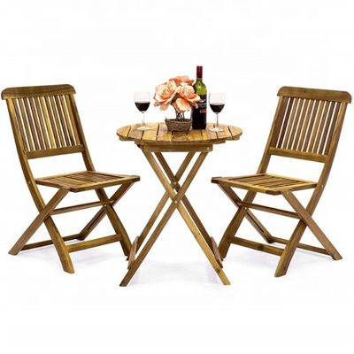 3-Piece Folding Acacia Wood Bistro Set Perfect for Outdoor Dining and Entertaining