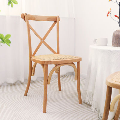 Professional Stackable X Back Rattan Dining Chair French Accent Wood Chair for Wedding Event Party in Customized Colors