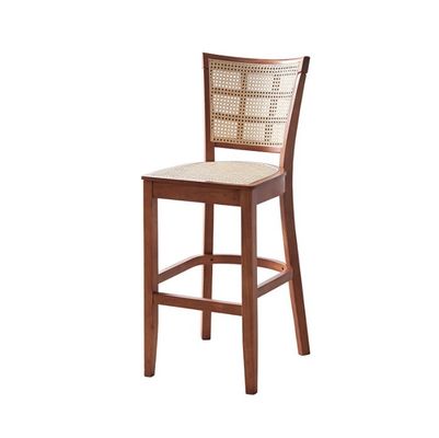 Custom Kitchen Bar Chair Solid Wood Leg Cane Counter Stool 43cm*43cm*109cm Weight Limit 100KG