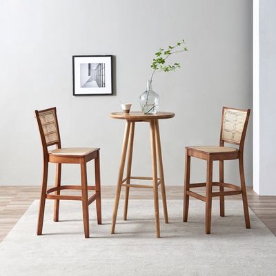 Custom Kitchen Bar Chair Solid Wood Leg Cane Counter Stool 43cm*43cm*109cm Weight Limit 100KG
