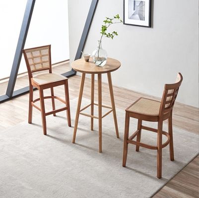 Custom Kitchen Bar Chair Solid Wood Leg Cane Counter Stool 43cm*43cm*109cm Weight Limit 100KG