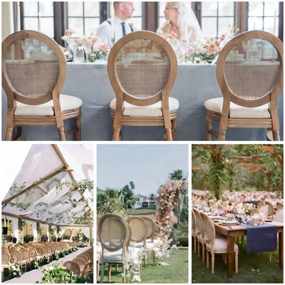 Dinning Banquet Event French Style Rattan Back Solid Wood Louis Chair Stackable Chairs Antique Wooden Chair Modern 100