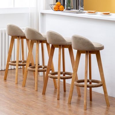 Commercial Furniture Modern High Bar Stool with Solid Wood Frame and Fabric Seat