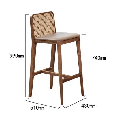 PU/Fabric Sponge Seat Nordic Upholstered Bar Stool Wood Chair Rattan Chair for Modern Bar