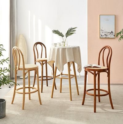 Bent Wood Frame Modern Style Nordic Bar Stool Rattan Chair for Restaurant