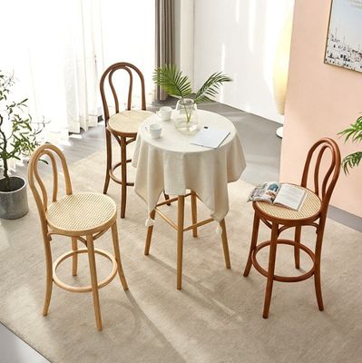 Bent Wood Frame Modern Style Nordic Bar Stool Rattan Chair for Restaurant