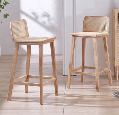 W46*D46*H93cm Bar Furniture Nordic Rattan Chair High Legs Chair Bar Stool Wood Chair for Bar
