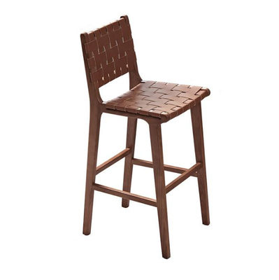 Ash Wood Frame Nordic Bistro Bar Chairs with Saddle Leather Woven Seats