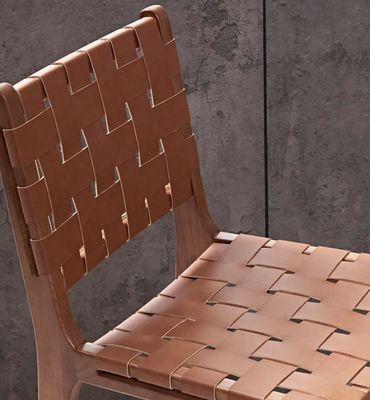 Ash Wood Frame Nordic Bistro Bar Chairs with Saddle Leather Woven Seats