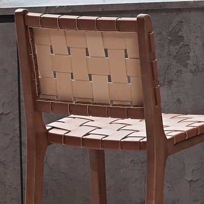 Ash Wood Frame Nordic Bistro Bar Chairs with Saddle Leather Woven Seats