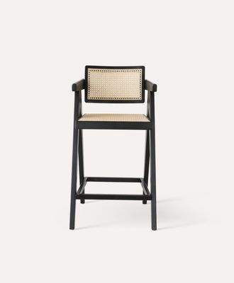 Upgrade Your Home Bar with Bar Chair featuring Solid Wood Frame and Rattan Armrest