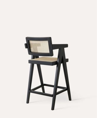 Upgrade Your Home Bar with Bar Chair featuring Solid Wood Frame and Rattan Armrest