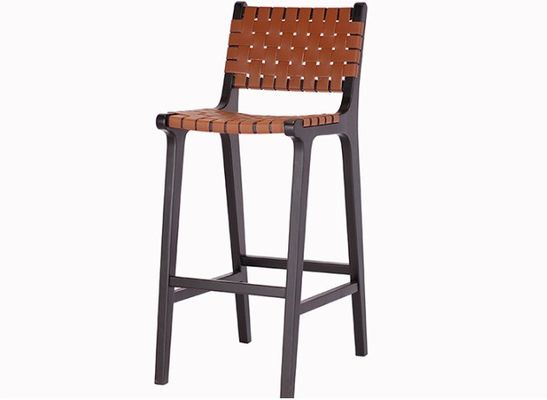 Modern Style High Solid Wood Bar Chair for Nordic Fashion Bistro Saddle Leather