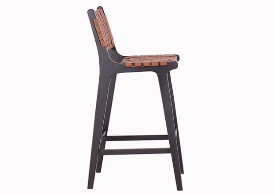 Modern Style High Solid Wood Bar Chair for Nordic Fashion Bistro Saddle Leather