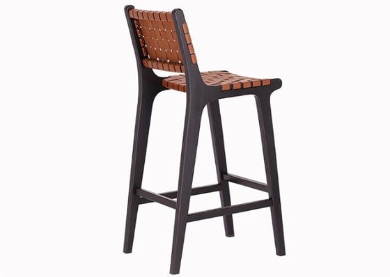 Modern Style High Solid Wood Bar Chair for Nordic Fashion Bistro Saddle Leather