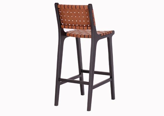 Modern Style High Solid Wood Bar Chair for Nordic Fashion Bistro Saddle Leather