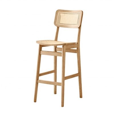 Modern Customized Hotel Dining Room Rattan Furniture Solid Wood High Back Bar Chair for Sophisticated Dining Experience
