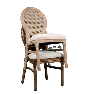 French Vintage Style Wood Dining Fabric Wood Stackable Wedding Wooden Chair with Nitrolacquer Finish Sturdy and Durable