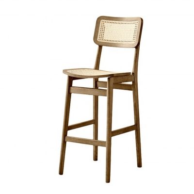 Modern Customized Hotel Dining Room Rattan Furniture Solid Wood High Back Bar Chair for Sophisticated Dining Experience