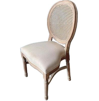 French Vintage Style Wood Dining Fabric Wood Stackable Wedding Wooden Chair with Nitrolacquer Finish Sturdy and Durable