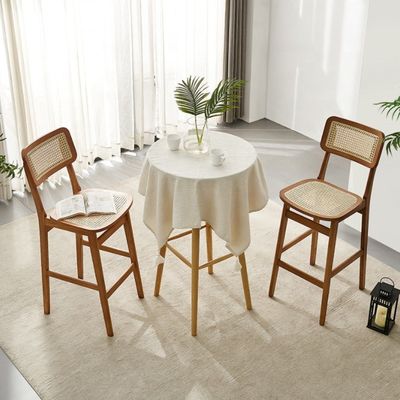 Modern Customized Hotel Dining Room Rattan Furniture Solid Wood High Back Bar Chair for Sophisticated Dining Experience
