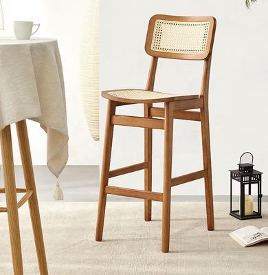 Modern Customized Hotel Dining Room Rattan Furniture Solid Wood High Back Bar Chair for Sophisticated Dining Experience