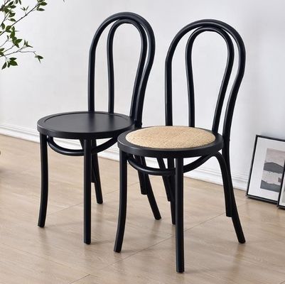 Solid Wood Retro Curved Backrest Rattan Seat Dining Chair in Black/White/Walnut/Light Walnut Color for Home Furniture