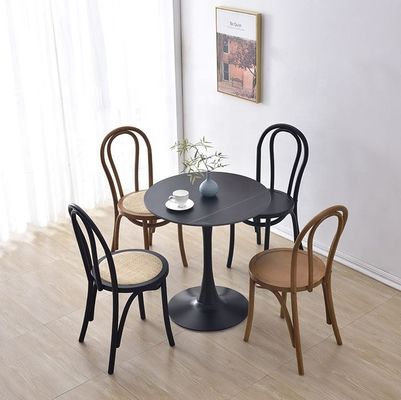 Solid Wood Retro Curved Backrest Rattan Seat Dining Chair in Black/White/Walnut/Light Walnut Color for Home Furniture