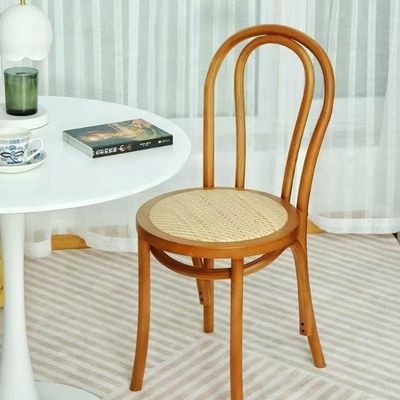 Solid Wood Retro Curved Backrest Rattan Seat Dining Chair in Black/White/Walnut/Light Walnut Color for Home Furniture