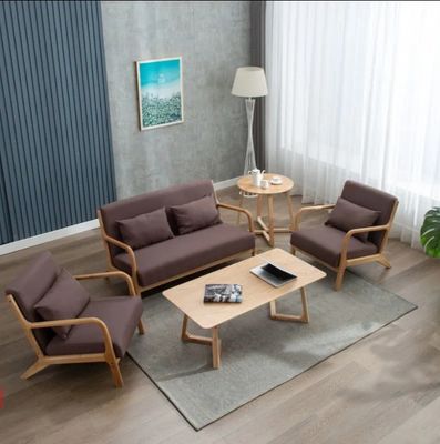 Living Room Sofa Set Furniture Disassembled Armrest Wood Chair with Modern Design and Deep Brown/Creamy White/Blue/Gray Color