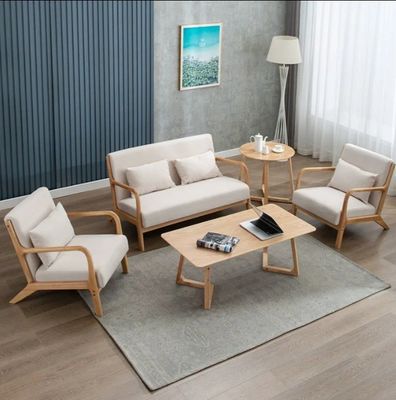 Living Room Sofa Set Furniture Disassembled Armrest Wood Chair with Modern Design and Deep Brown/Creamy White/Blue/Gray Color