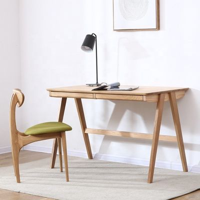 Scandinavian Modern Double Drawer Study Desk in Natural or Dark Walnut Color for Dining Room Furniture
