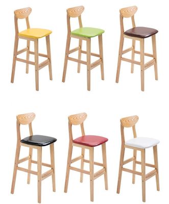 OEM Service Accepted Natural Solid Wood Bar Stool for High Chair Furniture and Cushion