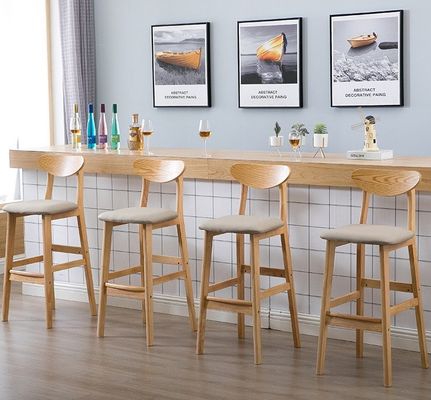 OEM Service Accepted Natural Solid Wood Bar Stool for High Chair Furniture and Cushion