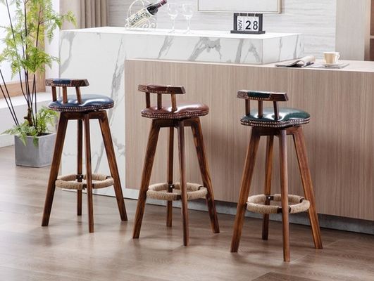 Bar Furniture Vintage High Chair Solid Wood Bar Stool with Back Rest Lacquered